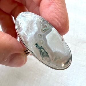 925 Earth Stone Moss Agate Filigree Dendrite Ring 10.75